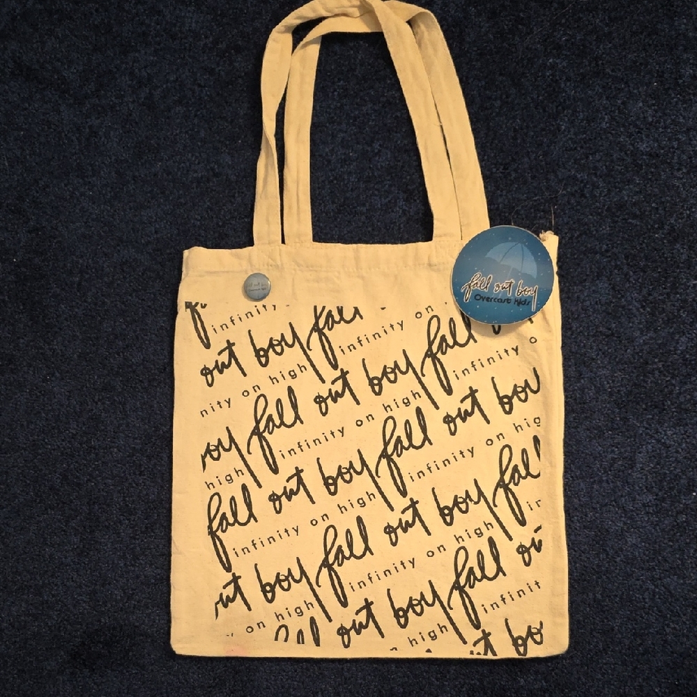 Fall Out Boy Tote Bag, Overcast Pin And Sticker